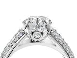 White gold Round Cut Diamond Solitaire Ring with Three-Row Pavé Band and Four-Prong Setting_82