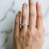 White gold Round Cut Diamond Solitaire Ring with Three-Row Pavé Band and Four-Prong Setting_89