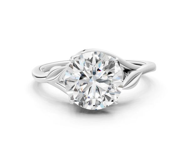 White gold Round Cut Diamond Solitaire Ring with Twist Band and Four-Prong Setting
