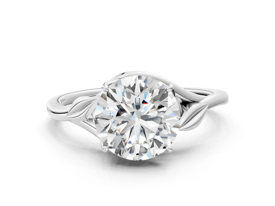 White gold Round Cut Diamond Solitaire Ring with Twist Band and Four-Prong Setting