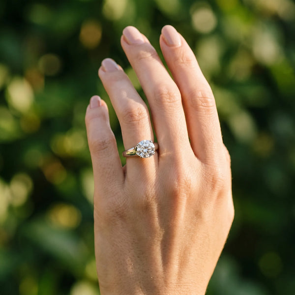 White gold Round Cut Diamond Solitaire Ring with Wide Band and Prong Setting