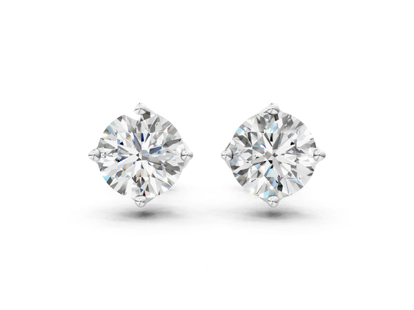 Platinum Round Diamond Flower Petal Solitaire Stud Earrings