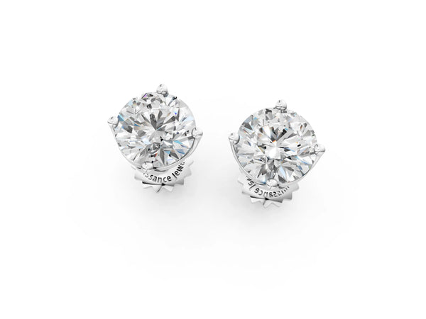 Platinum Round Diamond Flower Petal Solitaire Stud Earrings