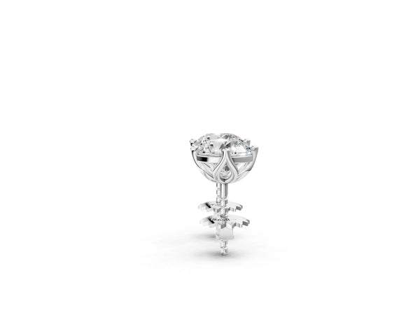 White gold Round Diamond Flower Petal Solitaire Stud Earrings