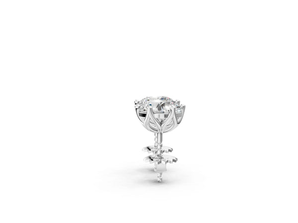 Silver Round Diamond Six Prong Flower Petal Solitaire Stud Earrings