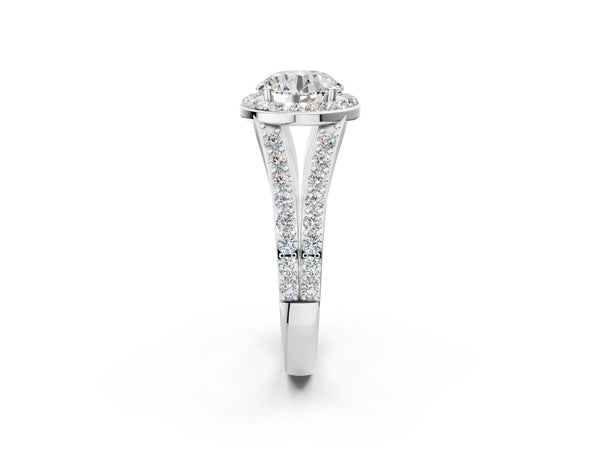 Platinum Round Halo Engagement Ring Setting with Narrow Pave Split Shank