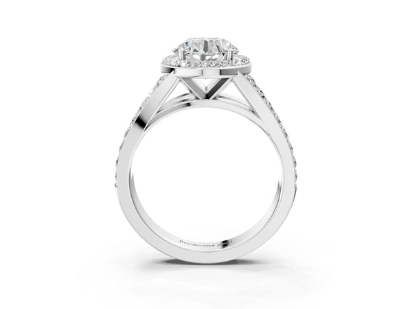 Platinum Round Halo Engagement Ring Setting with Narrow Pave Split Shank