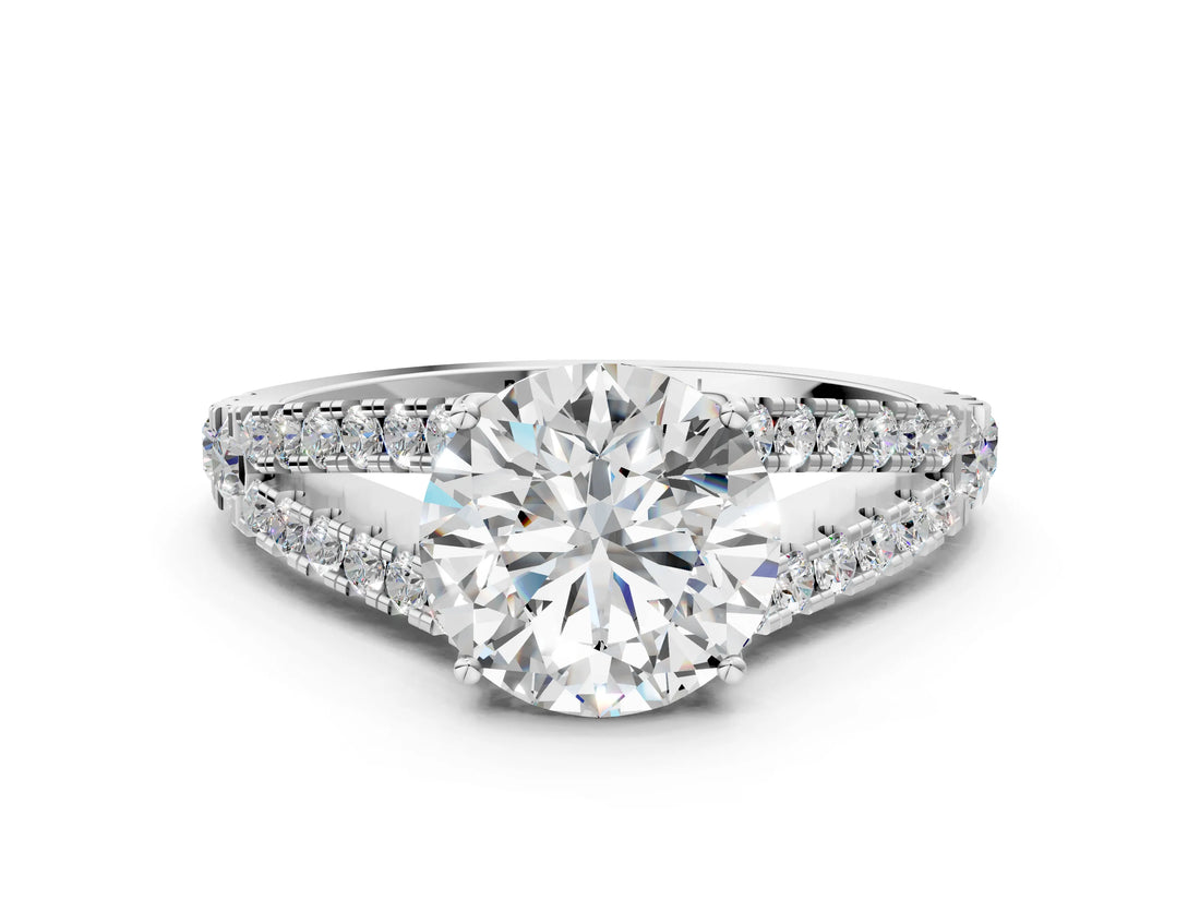 White gold Round Cut Diamond Split Shank Pavé Engagement Ring with Four-Prong Setting_77