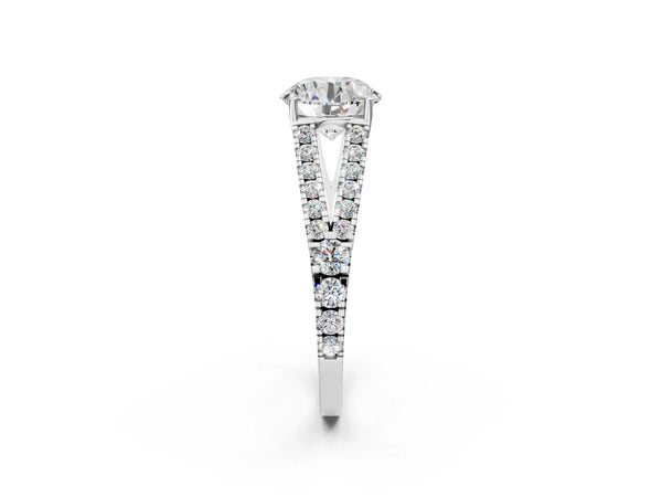 White Gold Round Solitaire Engagement Ring Setting with Graduated Pave Split Shank