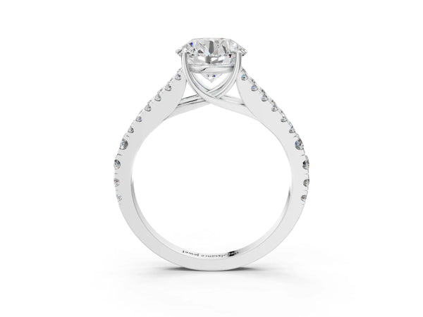 White Gold Round Solitaire Engagement Ring Setting with Graduated Pave Split Shank