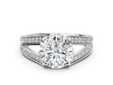 White gold Round Cut Diamond Split Shank Ring with Pavé Band and Four-Prong Setting_80