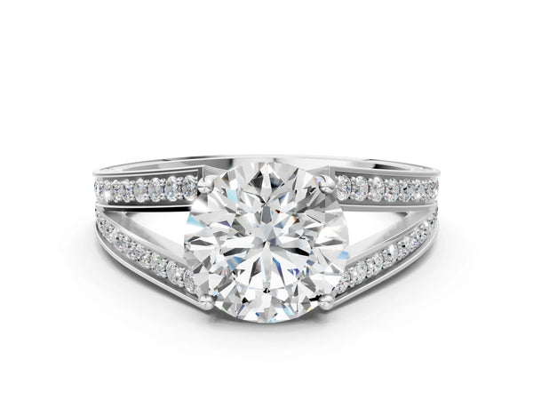 Sterling Silver Round Split Shank Engagement Ring Setting with Pave Band and Engraved Sides