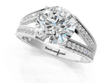 White gold Round Cut Diamond Split Shank Ring with Pavé Band and Four-Prong Setting_81