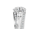 White gold Round Cut Diamond Split Shank Ring with Pavé Band and Four-Prong Setting_85