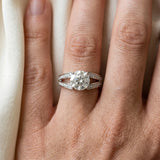 White gold Round Cut Diamond Split Shank Ring with Pavé Band and Four-Prong Setting_97