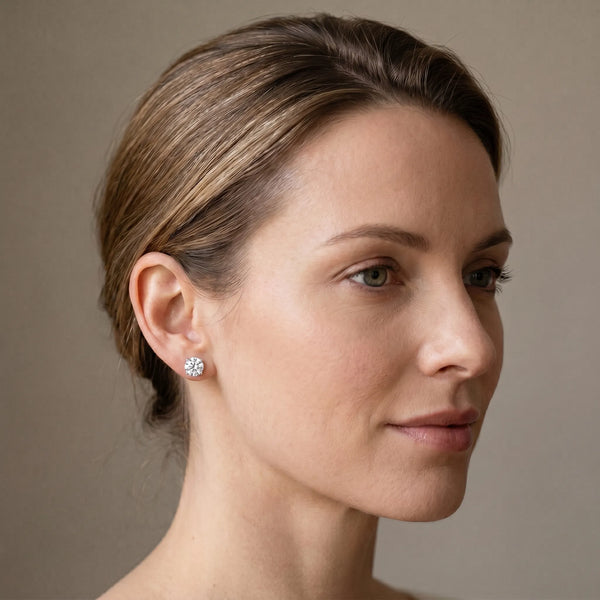 Platinum Round Cut Diamond Stud Earrings