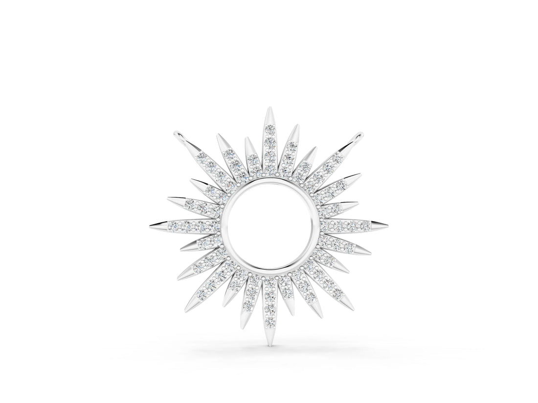 White gold Round Cut Diamond Sunburst Pendant with Pavé Setting_3