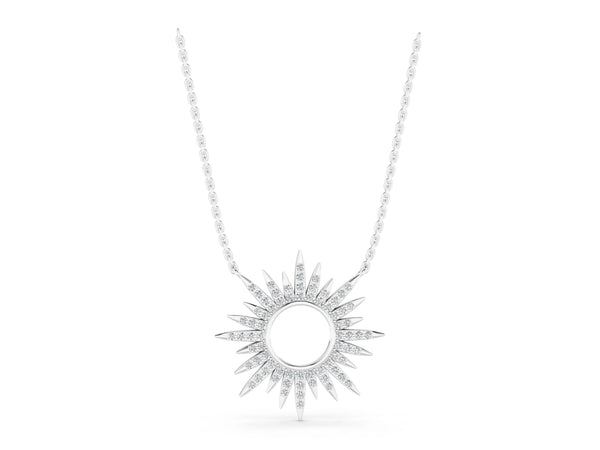 Silver Round Cut Diamond Sunburst Pendant with Pavé Setting