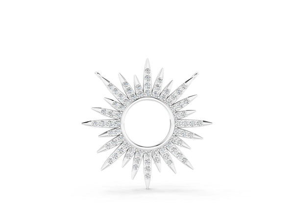 White gold Round Cut Diamond Sunburst Pendant with Pavé Setting