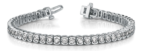 White gold Round Cut Diamond Tennis Bracelet with Bezel Setting and Box Clasp