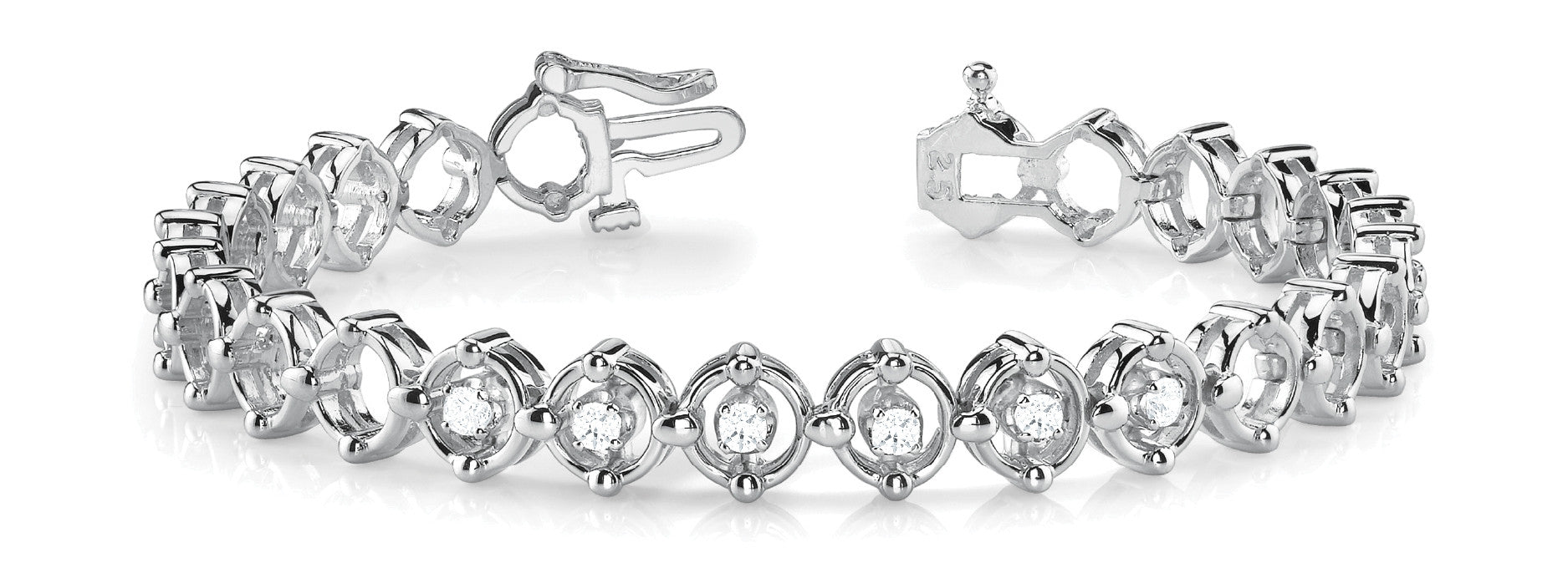 White gold Round Cut Diamond Tennis Bracelet with Bezel Setting and Link Band