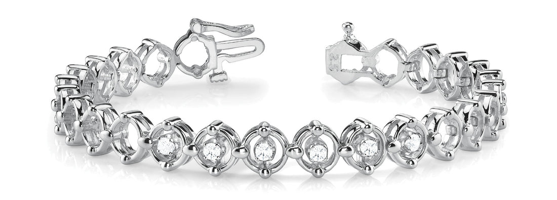 White gold Round Cut Diamond Tennis Bracelet with Bezel Setting and Link Band