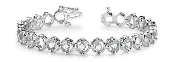 White gold Round Cut Diamond Tennis Bracelet with Bezel Setting and Link Band