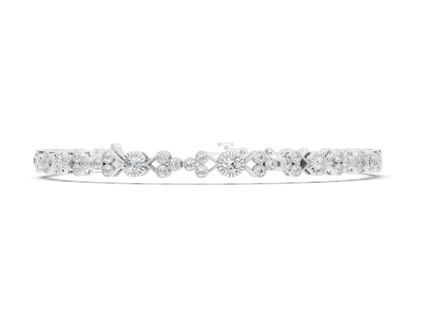 White gold Round Cut Diamond Tennis Bracelet with Bezel Setting and Milgrain Band