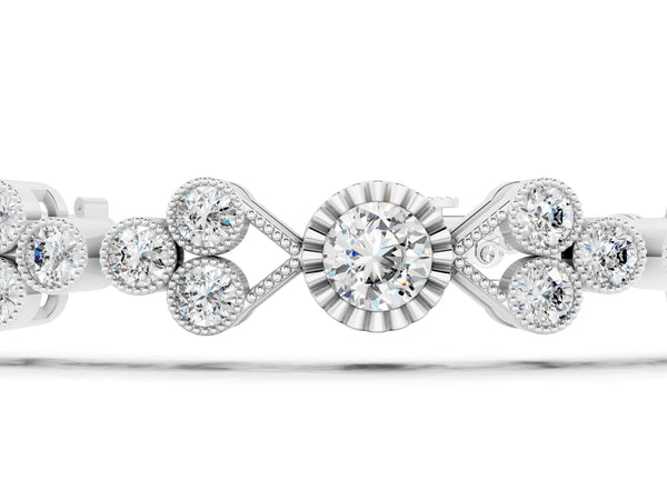 Silver Round Cut Diamond Tennis Bracelet with Bezel Setting and Milgrain Band