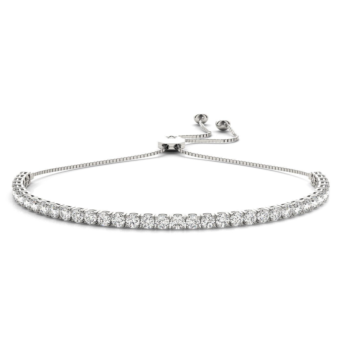 White gold Round Cut Diamond Tennis Bracelet with Box Chain and Four-Prong Setting