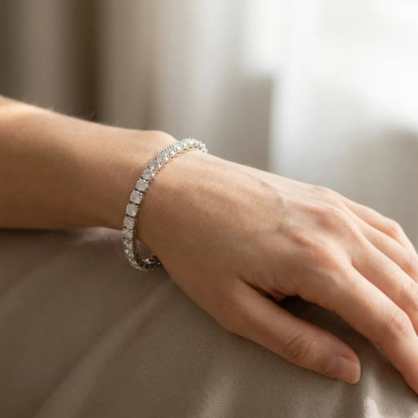 Silver Round Cut Diamond Tennis Bracelet with Four-Prong Setting