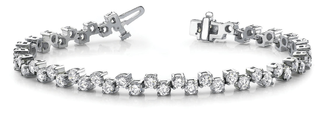 White gold Round Cut Diamond Tennis Bracelet with Prong Setting and Link Band
