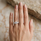 14K White Gold 3.00 Carat E VS1 Round Diamond Three-Stone Ring with Channel Set Band and Four-Prong Setting