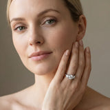 14K White Gold 3.00 Carat E VS1 Round Diamond Three-Stone Ring with Channel Set Band and Four-Prong Setting