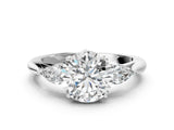 White gold Round Cut Diamond Three-Stone Ring with Pear Side Stones and Four-Prong Setting_76