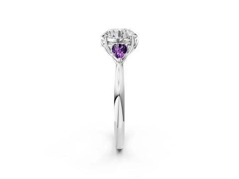 White gold Round Cut Diamond Three-Stone Ring with Pear with Amethyst side stone Side Stones and Prong Setting_14