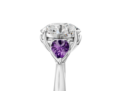 White gold Round Cut Diamond Three-Stone Ring with Pear with Amethyst side stone Side Stones and Prong Setting_17