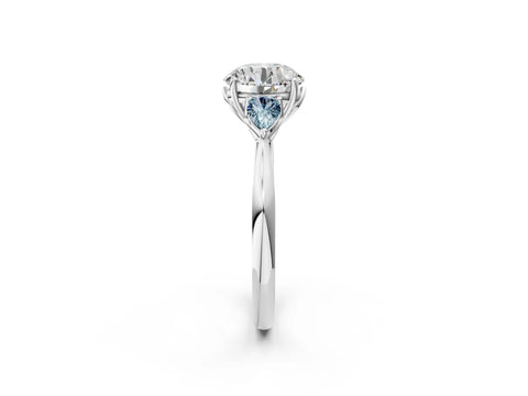 White gold Round Cut Diamond Three-Stone Ring with Pear with Aquamarine side stone Side Stones and Prong Setting_122