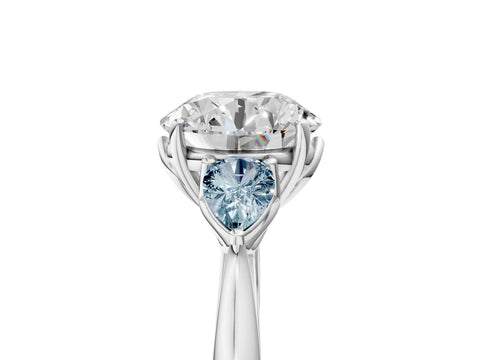 White gold Round Cut Diamond Three-Stone Ring with Pear with Aquamarine side stone Side Stones and Prong Setting_125