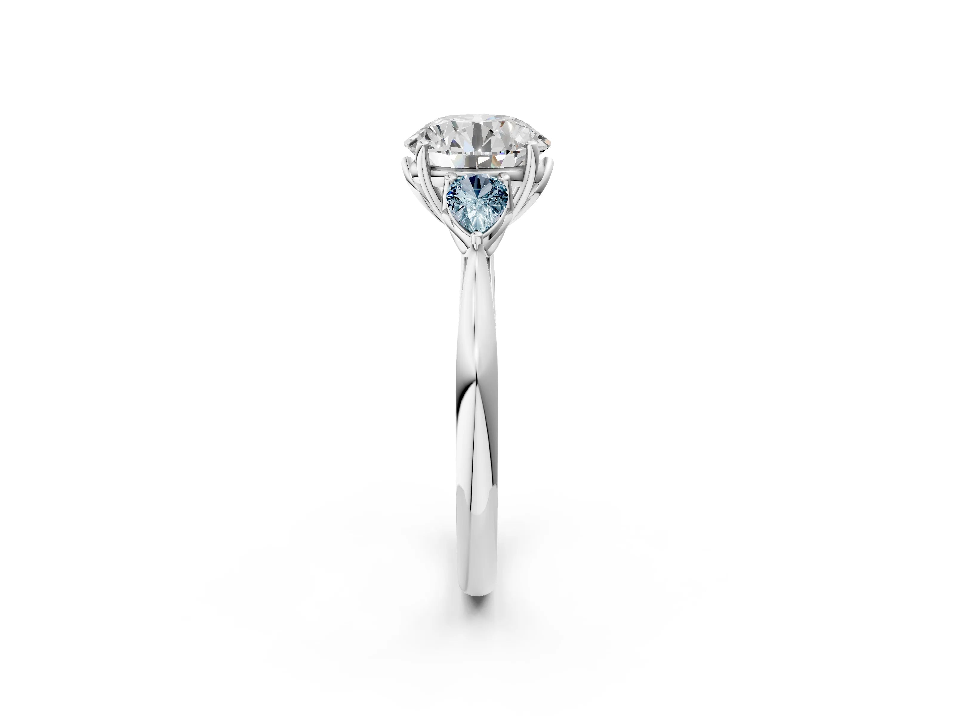 White gold Round Cut Diamond Three-Stone Ring with Pear with Aquamarine side stone Side Stones and Prong Setting_50