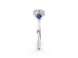 Silver 0.28 Carat D VVS2 Round Diamond Three-Stone Ring with Pear Side Stones and Prong Setting