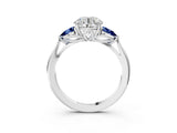 Silver 0.28 Carat D VVS2 Round Diamond Three-Stone Ring with Pear Side Stones and Prong Setting