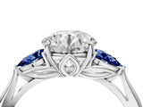 Silver 0.28 Carat D VVS2 Round Diamond Three-Stone Ring with Pear Side Stones and Prong Setting