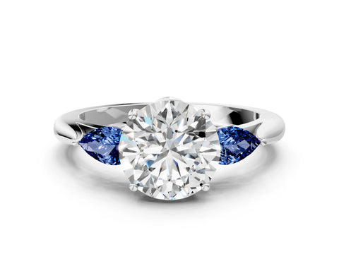 White gold Round Cut Diamond Three-Stone Ring with Pear with Blue Sapphire side stone Side Stones and Prong Setting_36