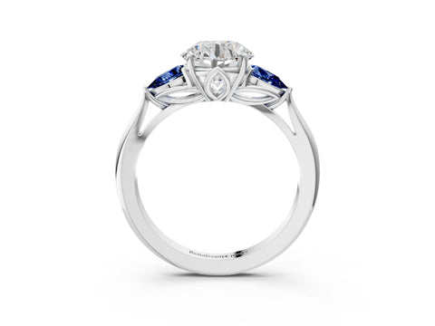 White gold Round Cut Diamond Three-Stone Ring with Pear with Blue Sapphire side stone Side Stones and Prong Setting_39