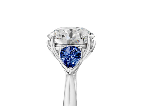 White gold Round Cut Diamond Three-Stone Ring with Pear with Blue Sapphire side stone Side Stones and Prong Setting_41