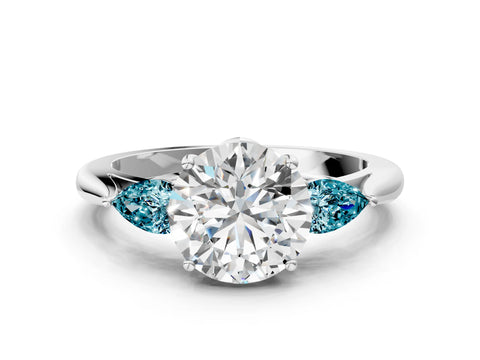 White gold Round Cut Diamond Three-Stone Ring with Pear with Blue Topaz side stone Side Stones and Prong Setting_48