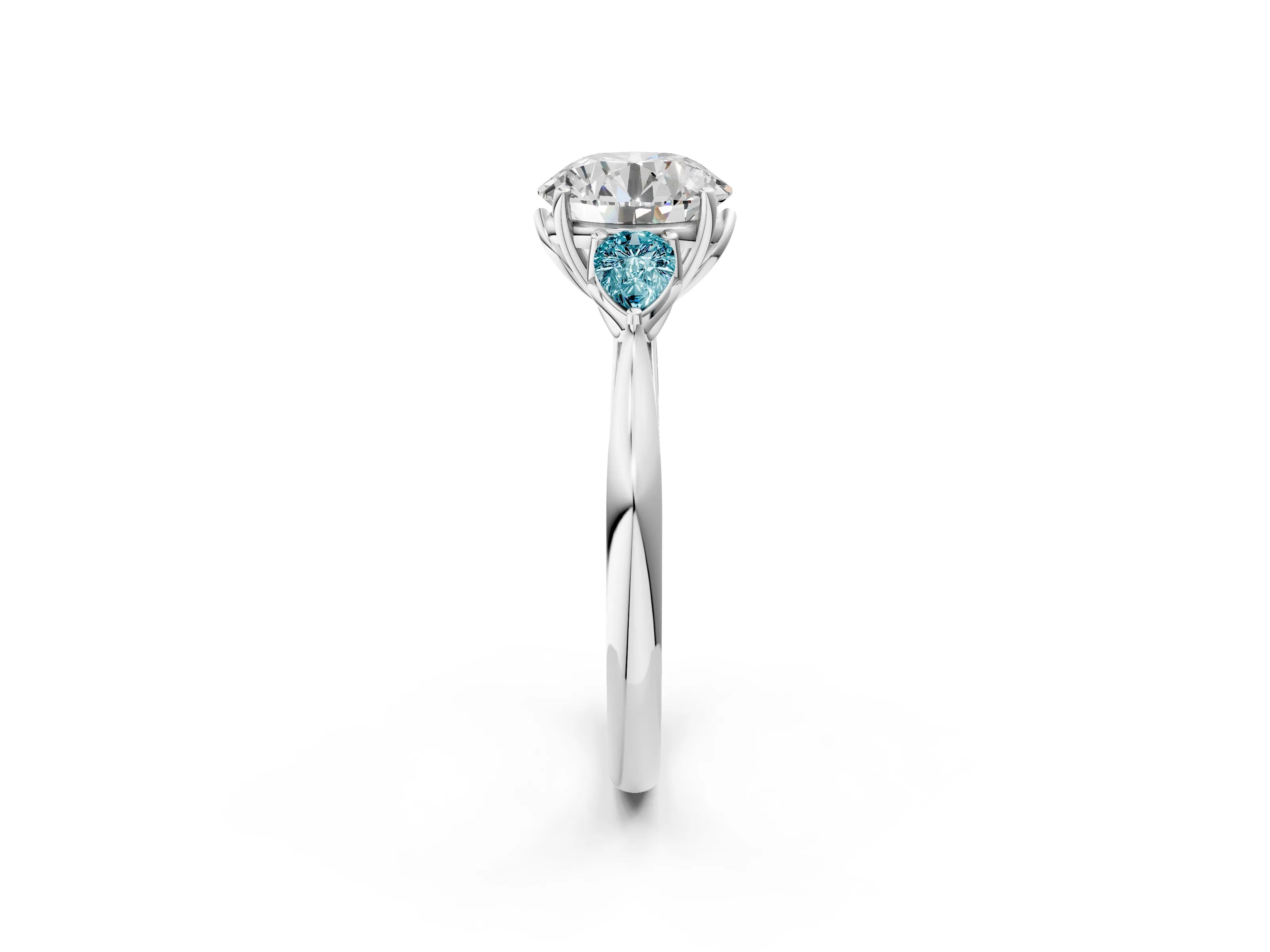 White gold Round Cut Diamond Three-Stone Ring with Pear with Blue Topaz side stone Side Stones and Prong Setting_50