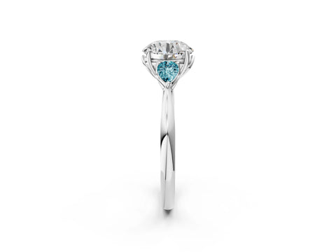 White gold Round Cut Diamond Three-Stone Ring with Pear with Blue Topaz side stone Side Stones and Prong Setting_50