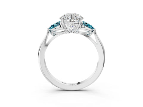 White gold Round Cut Diamond Three-Stone Ring with Pear with Blue Topaz side stone Side Stones and Prong Setting_51